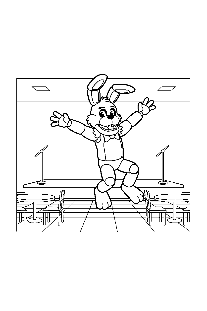 fnaf bonnie jumping in main room line art