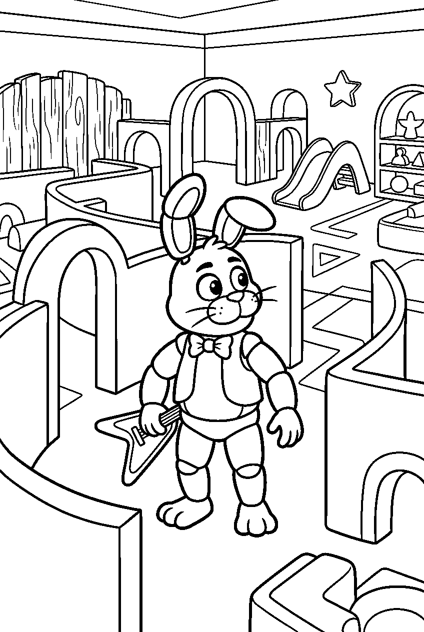 fnaf bonnie looking around in daycare maze line art