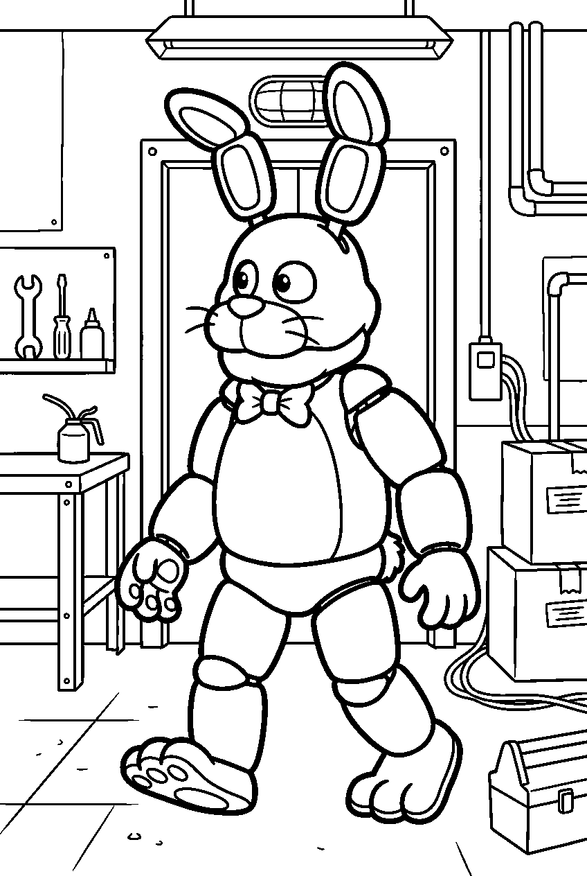 fnaf bonnie looking around in maintenance room line art