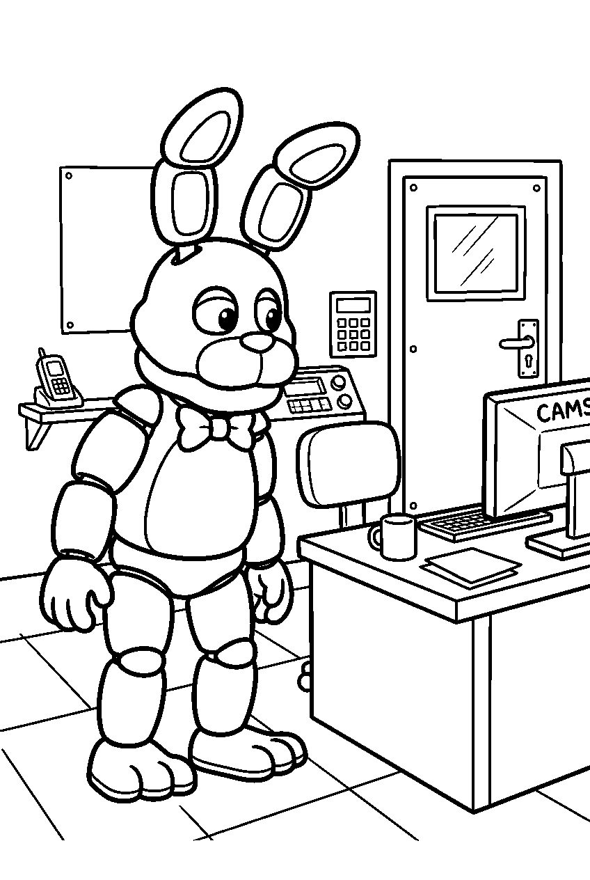 fnaf bonnie looking around in security office line art
