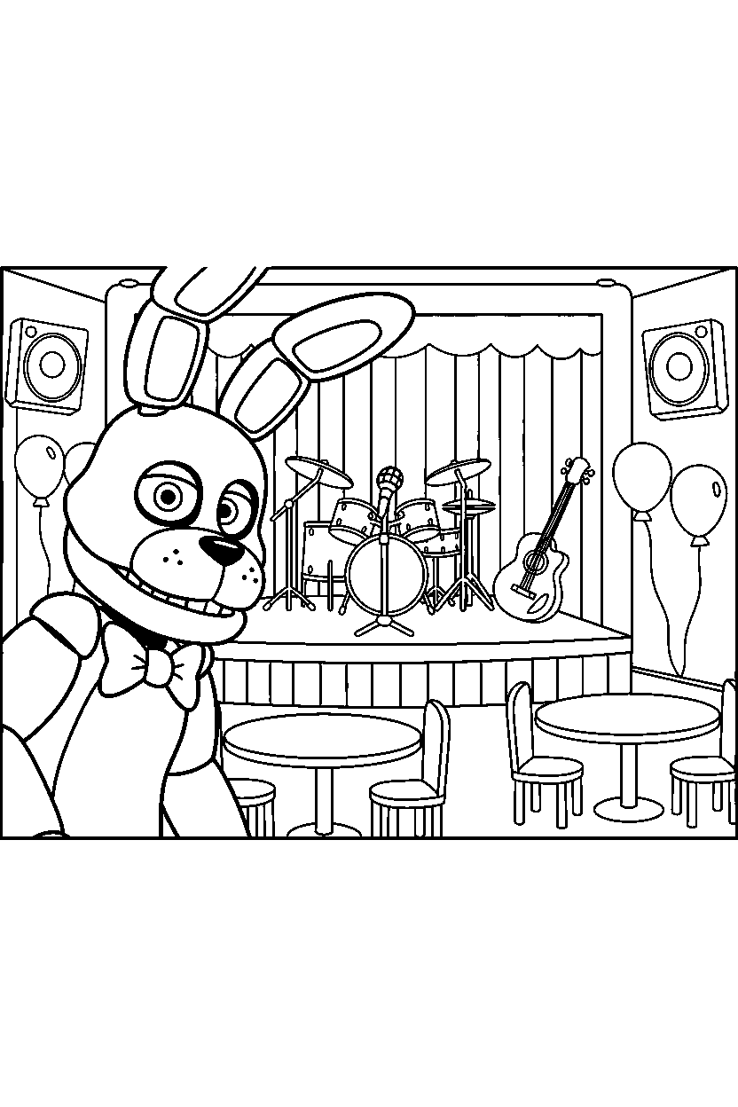 fnaf bonnie observing in entertainment room line art