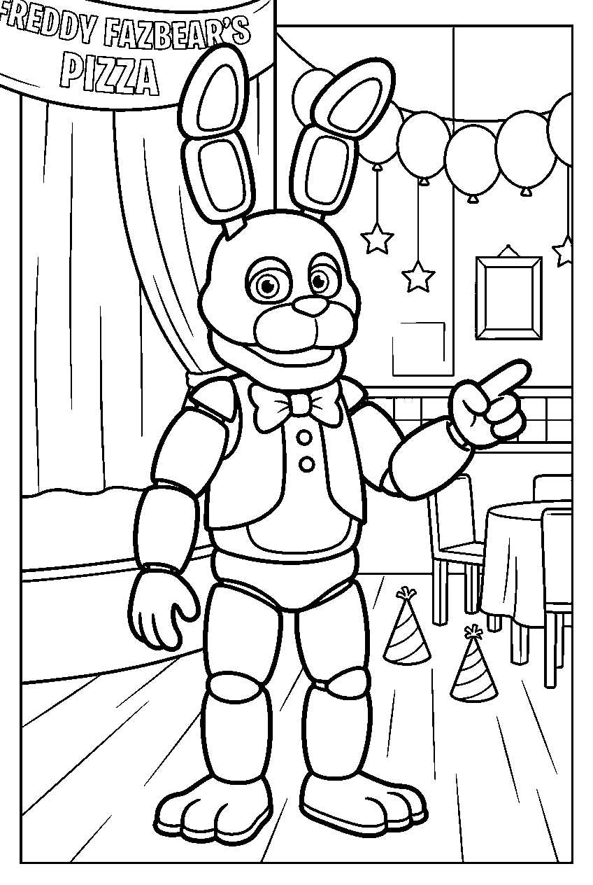 fnaf bonnie pointing in freddy fazbear s pizza line art