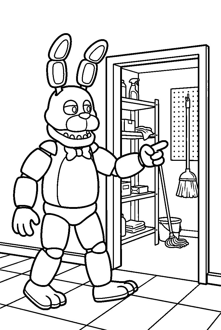 fnaf bonnie pointing in supply closet line art