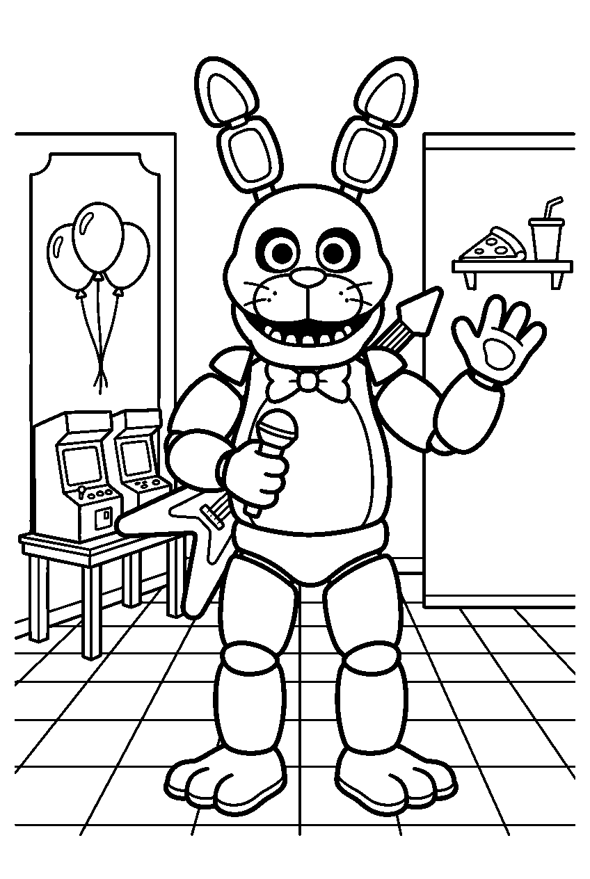 fnaf bonnie posing in game room line art