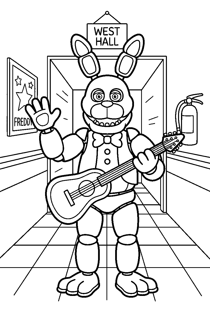fnaf bonnie posing in west hallway line art