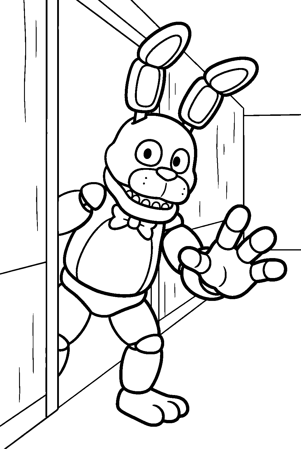 fnaf bonnie reaching in dark hallway line art
