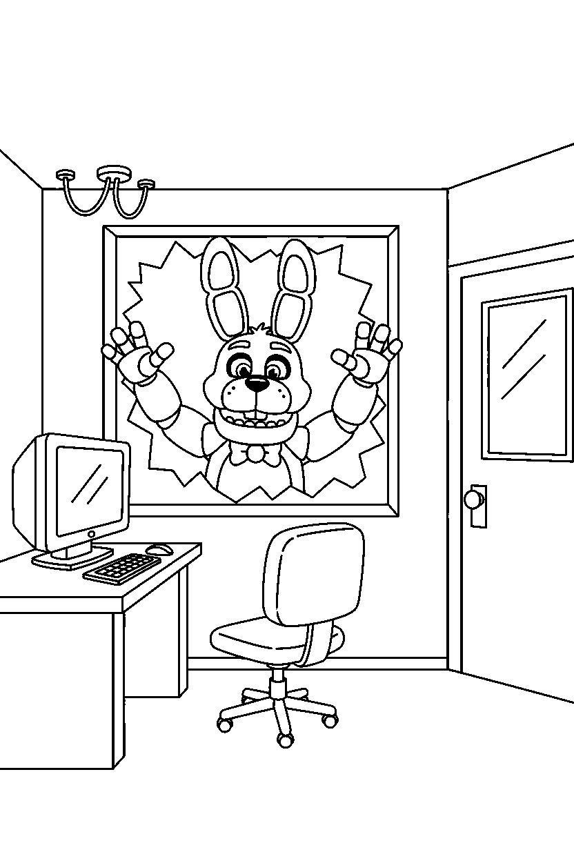 fnaf bonnie reaching in night guard office line art