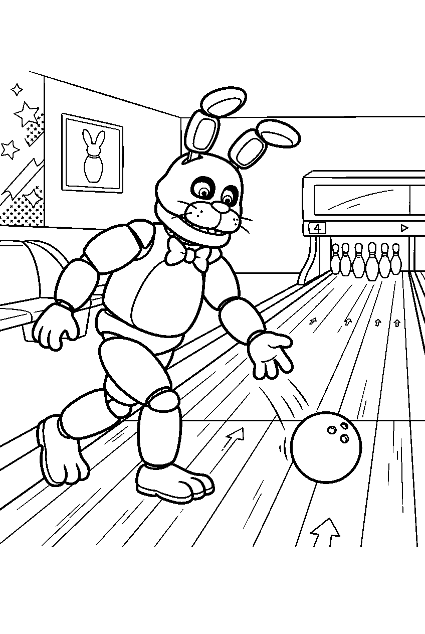 fnaf bonnie rolling a bowling ball down a lane inside bonnie bowl line art