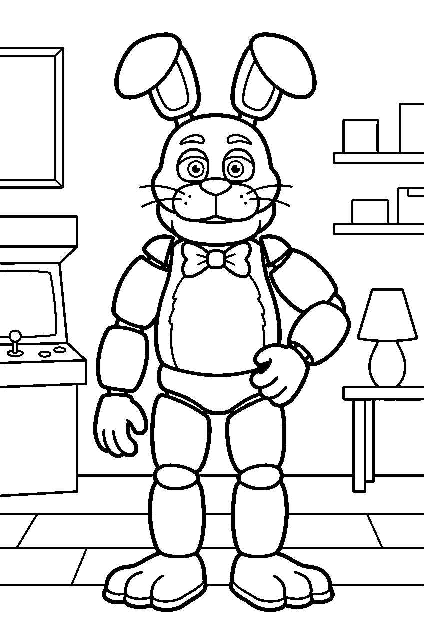fnaf bonnie standing confidently in game room line art