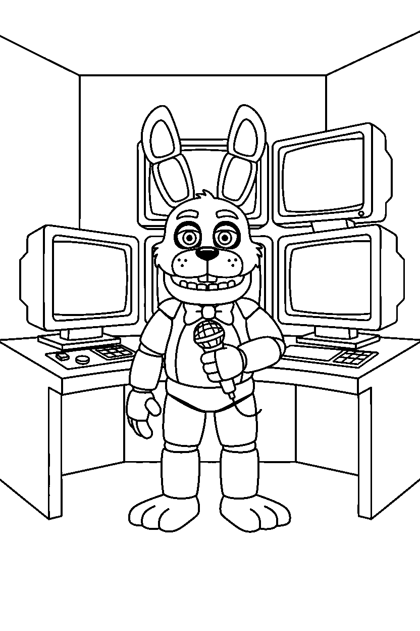 fnaf bonnie standing in monitor room line art