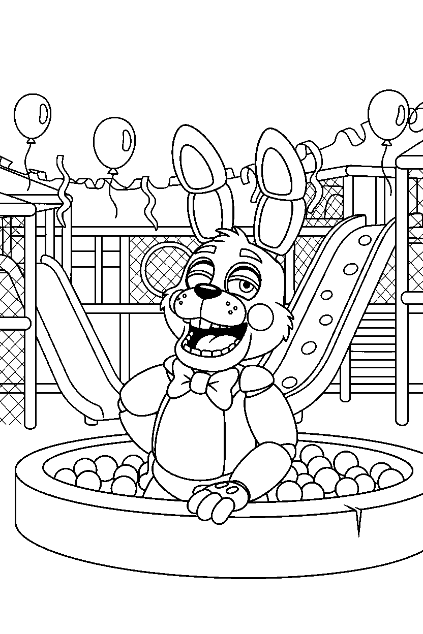fnaf bonnie the bunny animatronic laughing happily inside an indoor play area line art