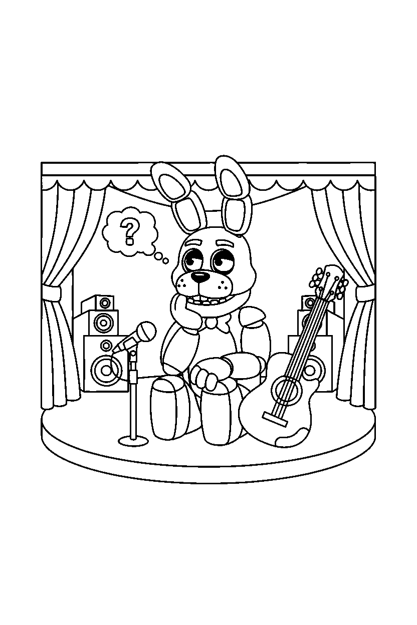 fnaf bonnie thinking in animatronic stage line art
