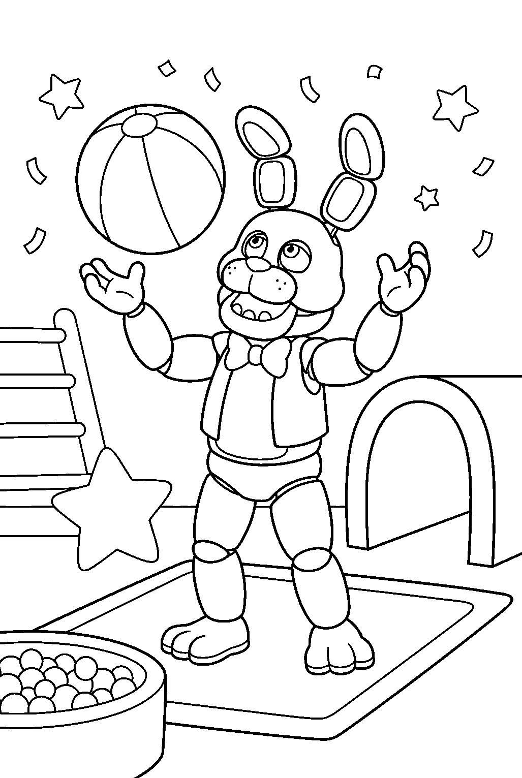fnaf bonnie tossing a beach ball inside the pizzeria play area line art