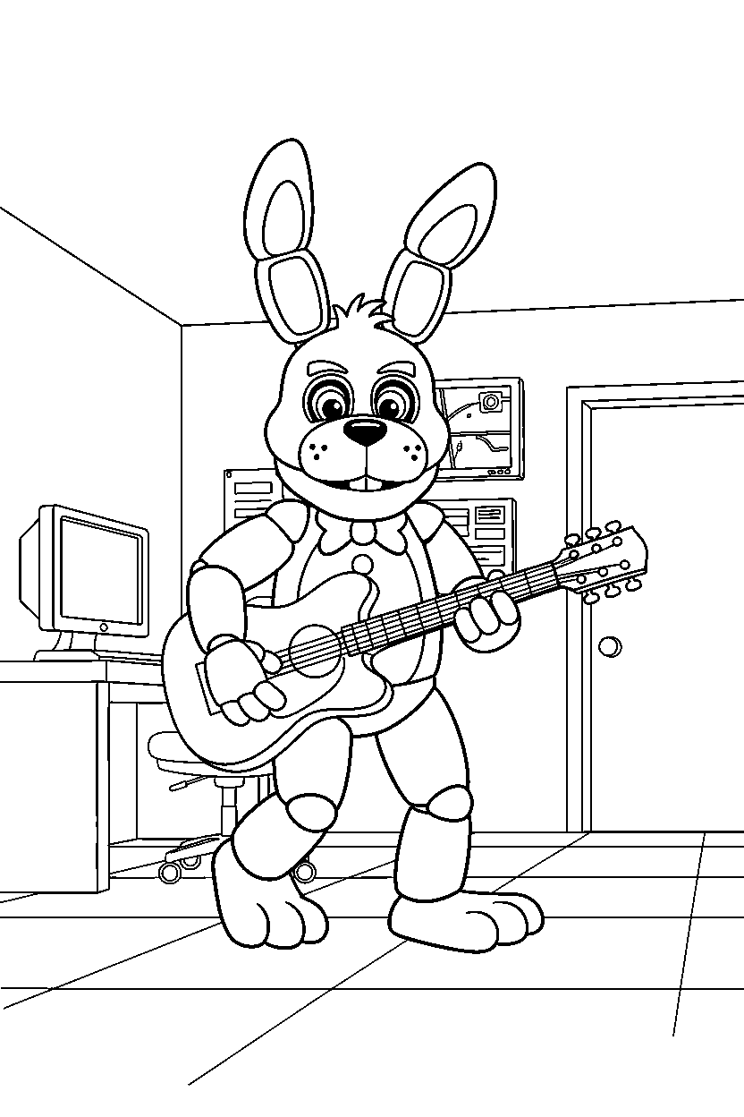 fnaf bonnie walking slowly in night guard office line art
