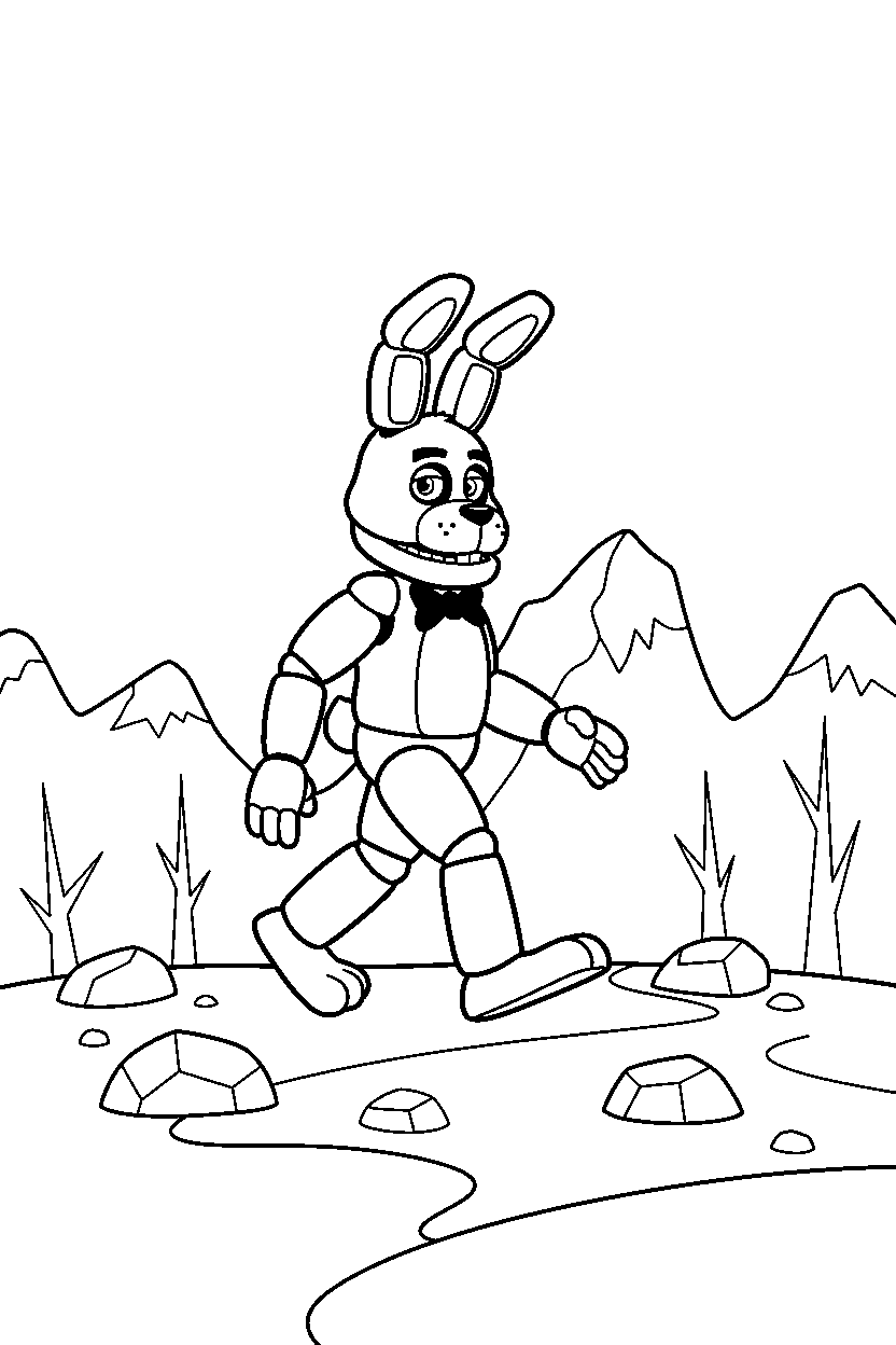 fnaf bonnie walking slowly in rocky area line art
