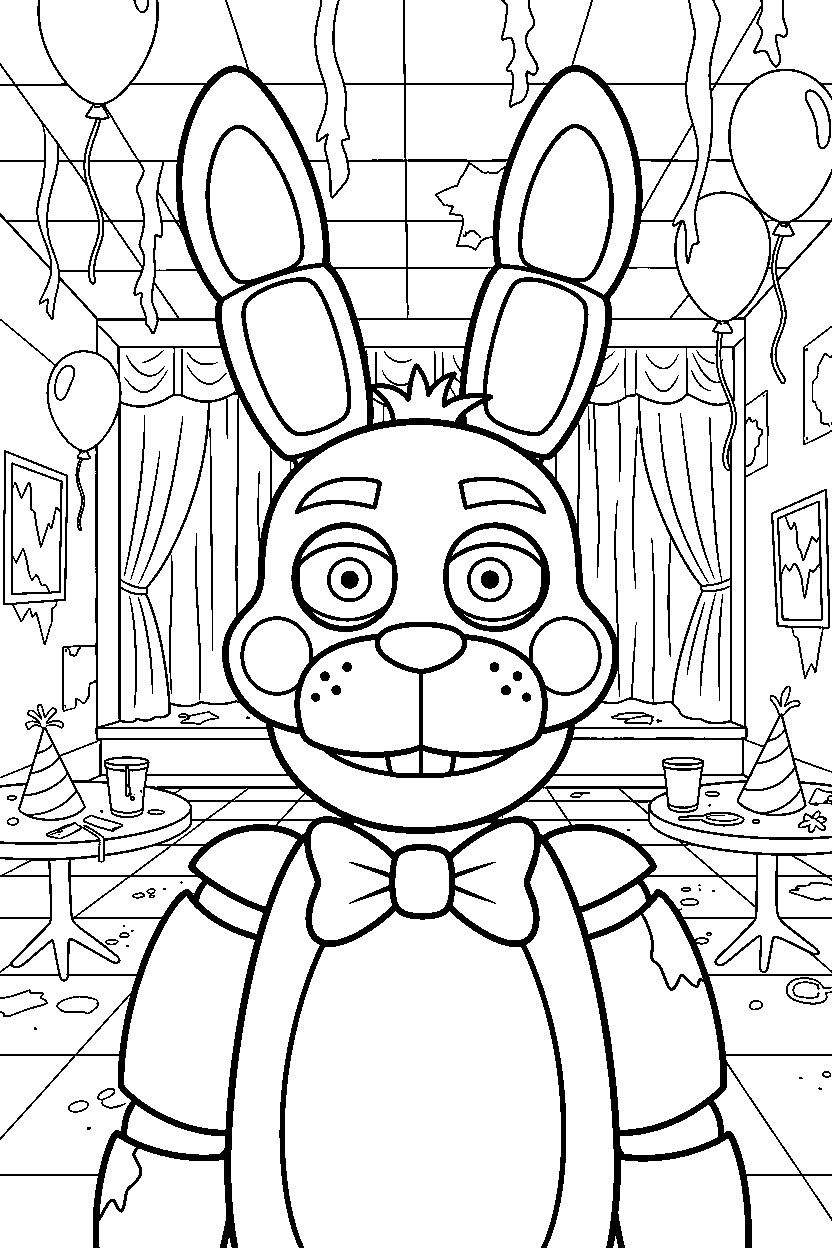 fnaf bonnie watching in old party room line art