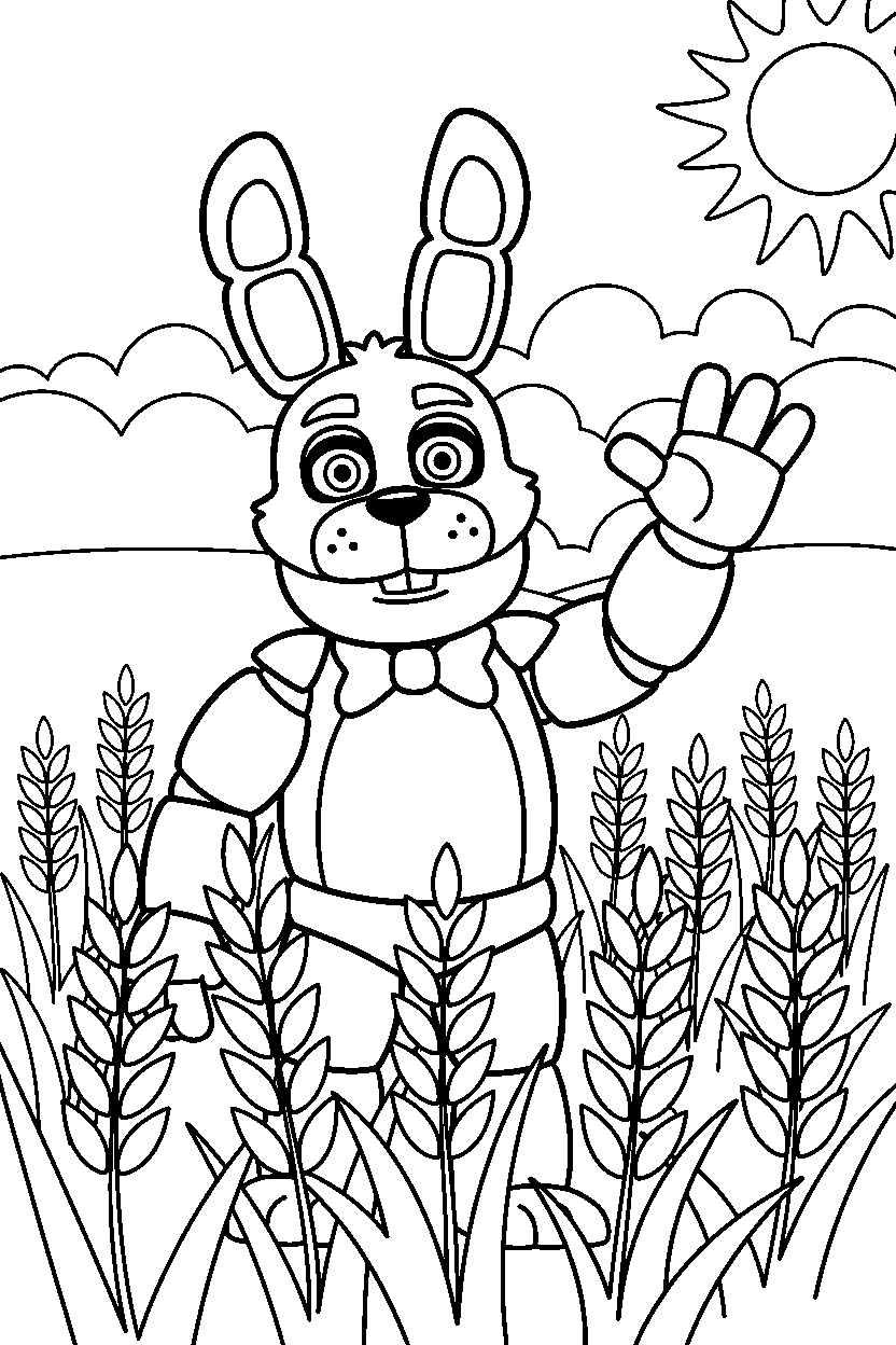 fnaf bonnie waving in wheat field line art
