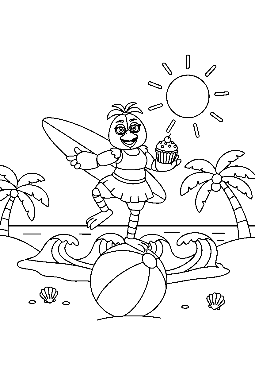 fnaf chica balancing on beach line art
