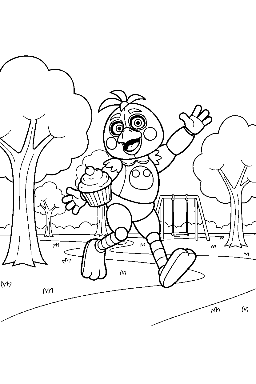 fnaf chica jumping in park line art