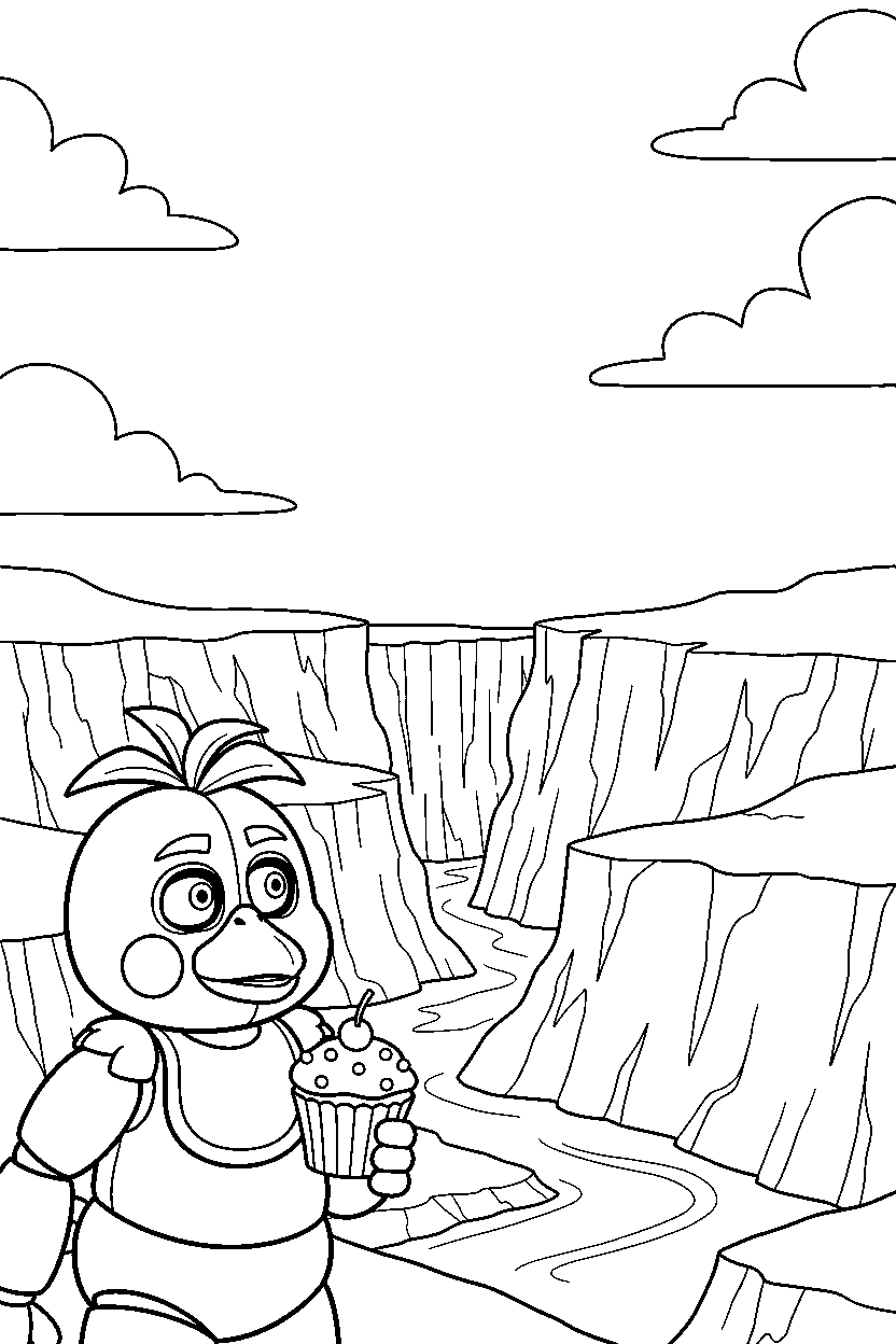 fnaf chica looking around in ravine line art