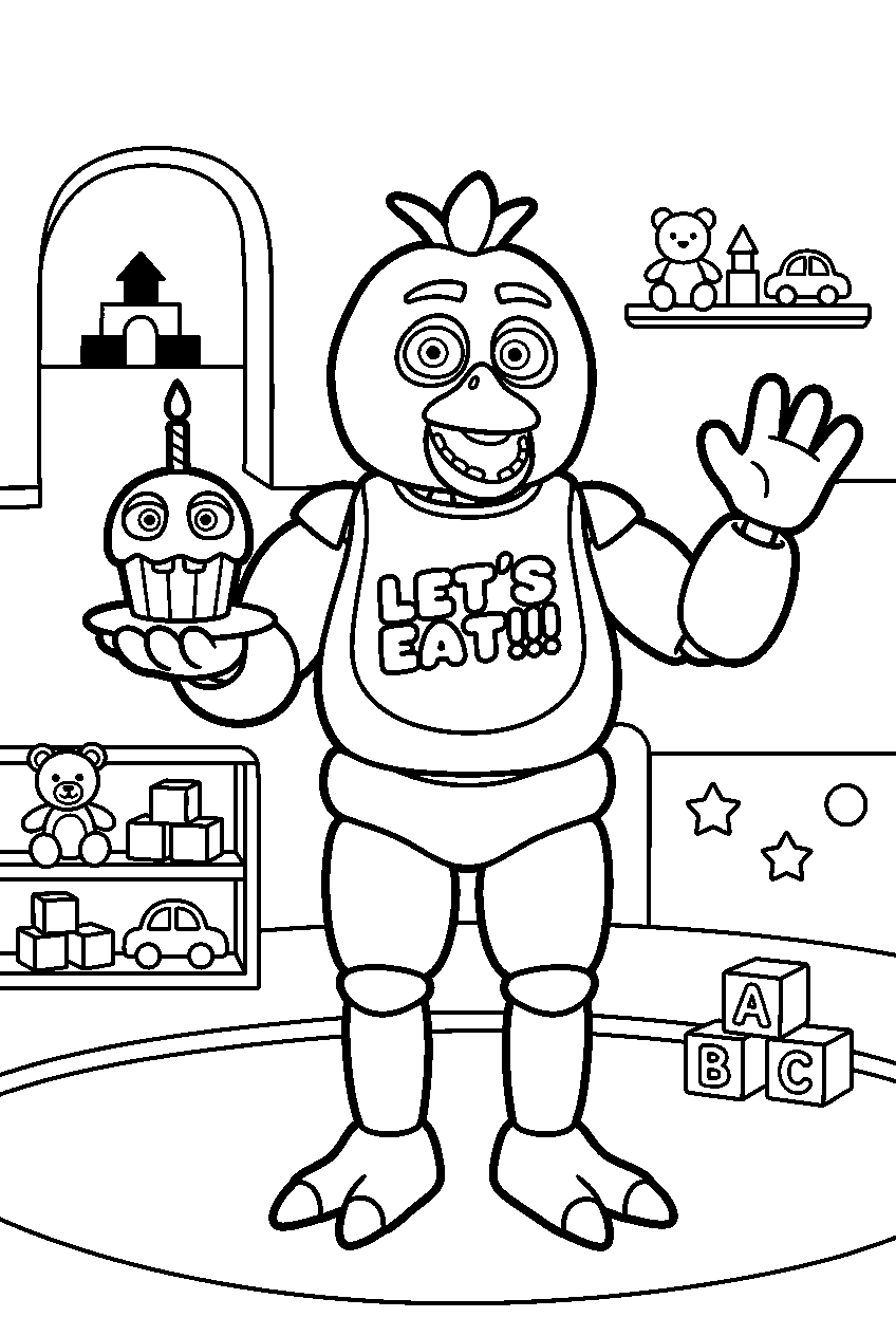 fnaf chica posing in daycare line art