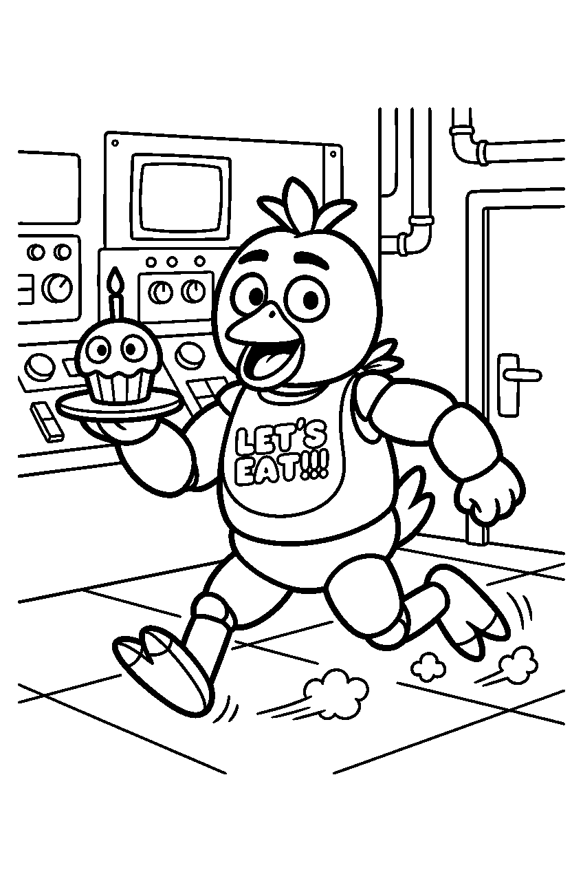 fnaf chica running in control module line art