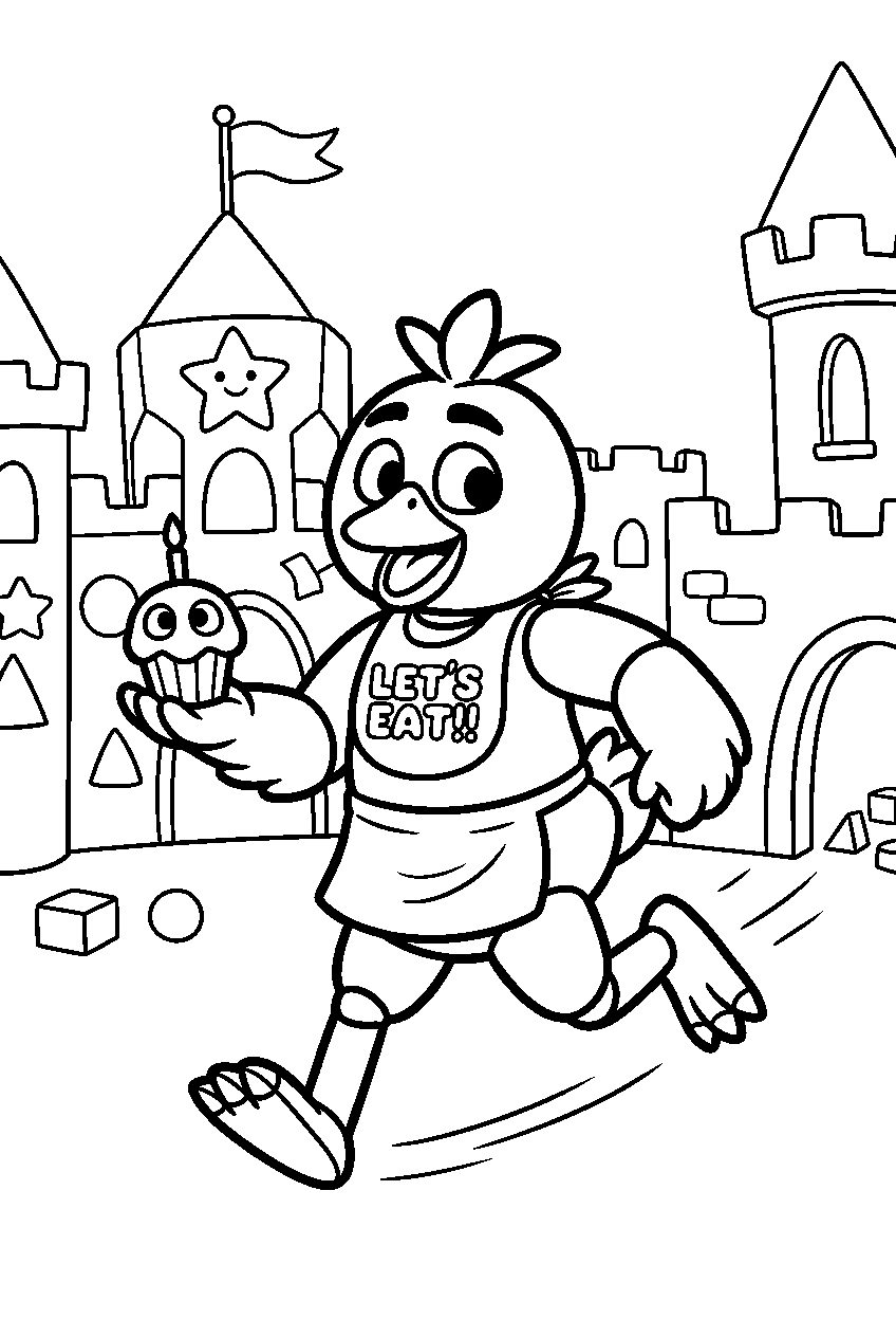 fnaf chica running in daycare castle line art