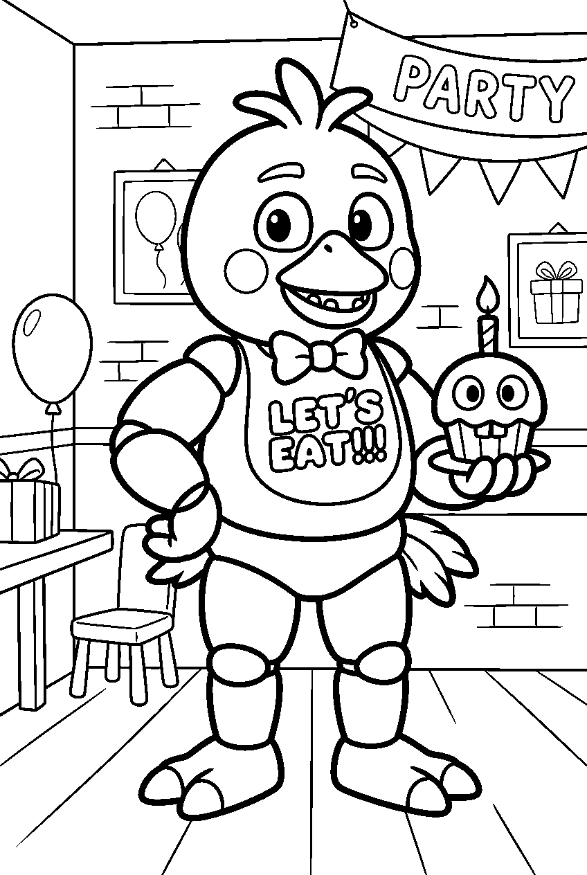 fnaf chica standing in hidden party room line art
