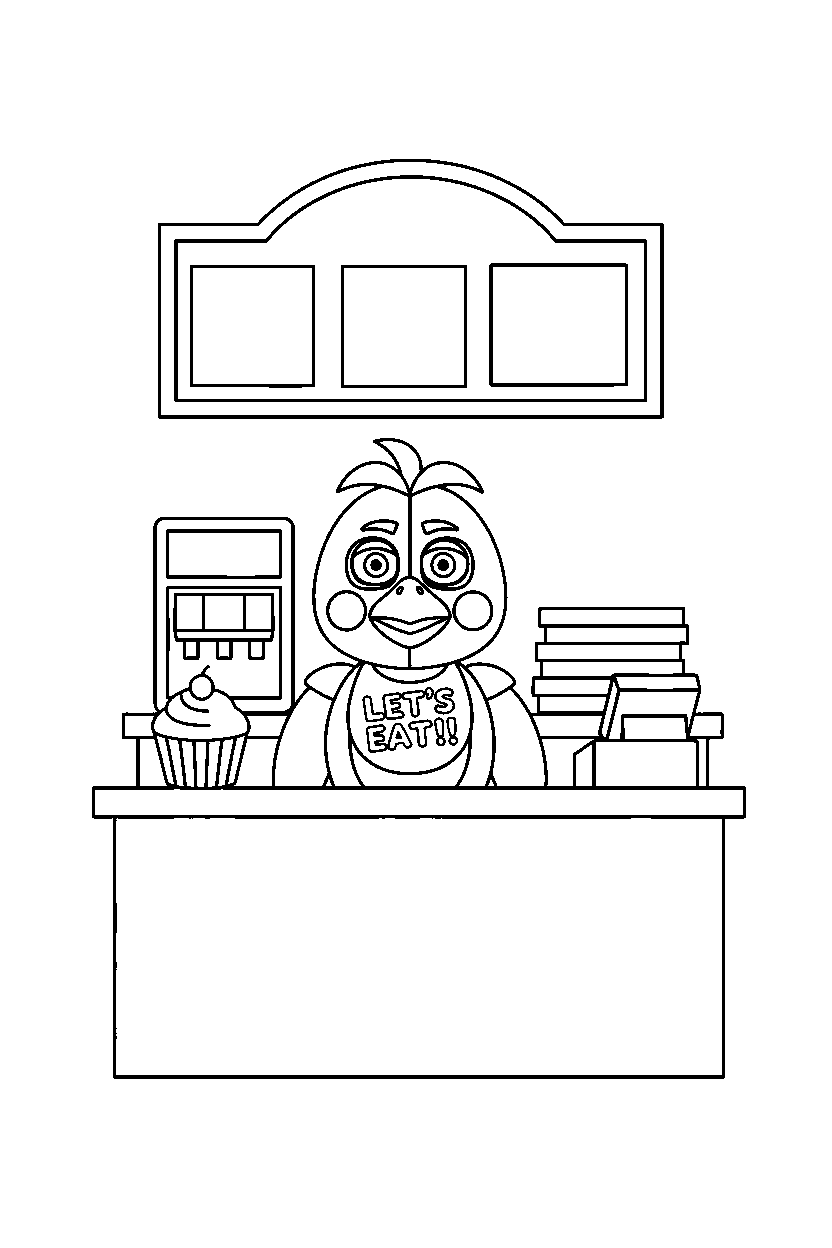 fnaf chica watching in counter area line art