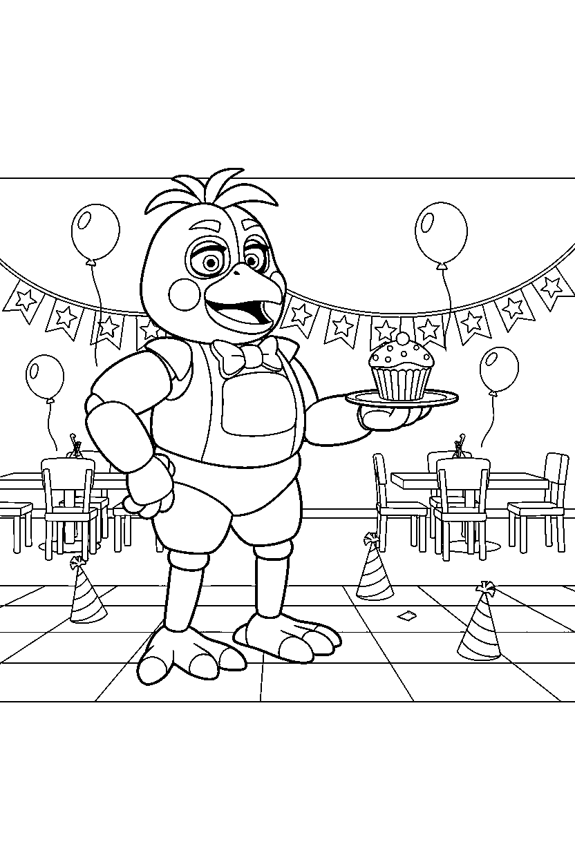 fnaf chica watching on party floor line art
