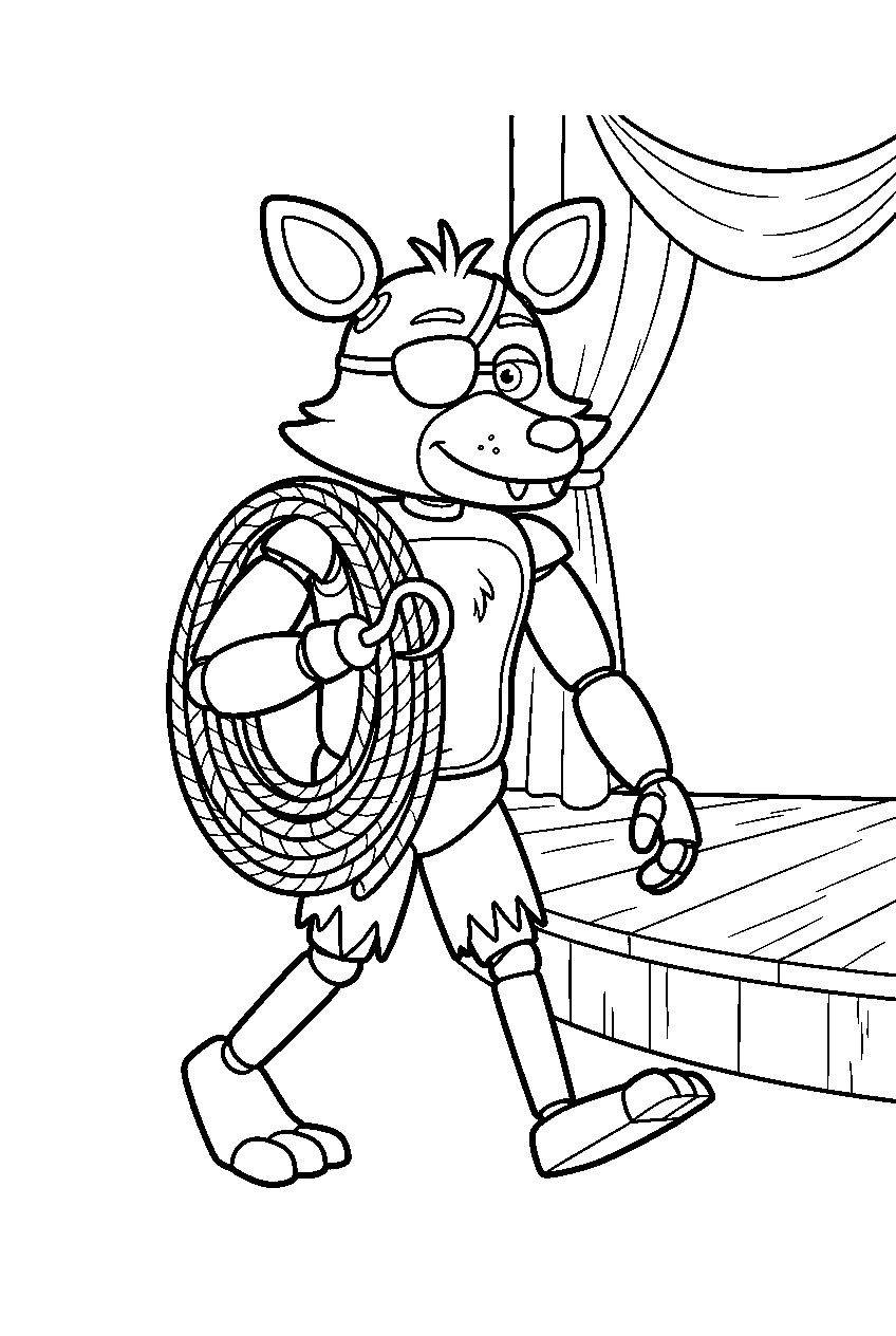 fnaf foxy carrying a coiled rope toward the pirate cove platform line art