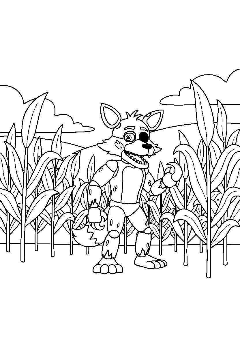 fnaf foxy exploring in crop field line art