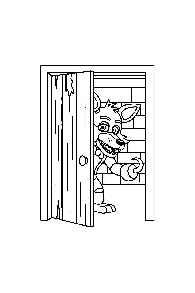 fnaf foxy exploring in doorway line art