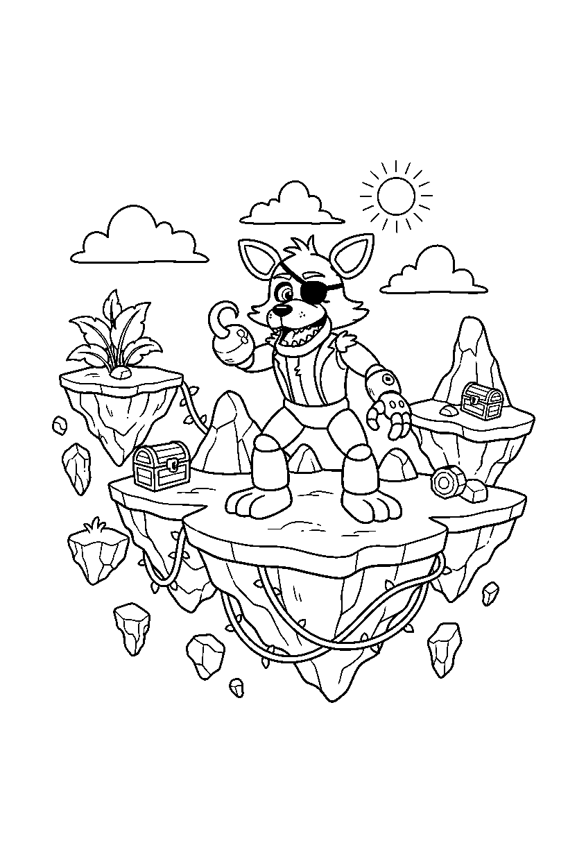 fnaf foxy exploring in floating island line art