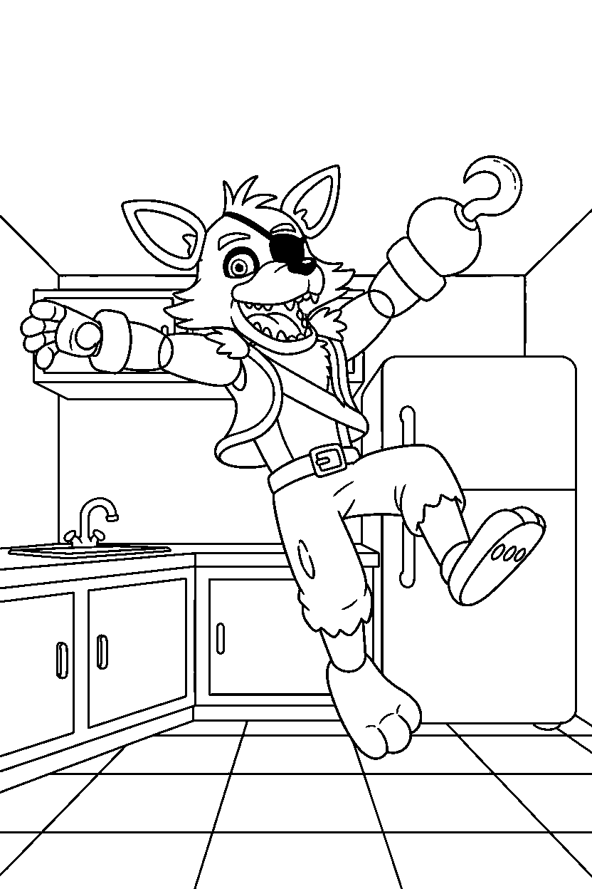 fnaf foxy jumping in kitchen line art