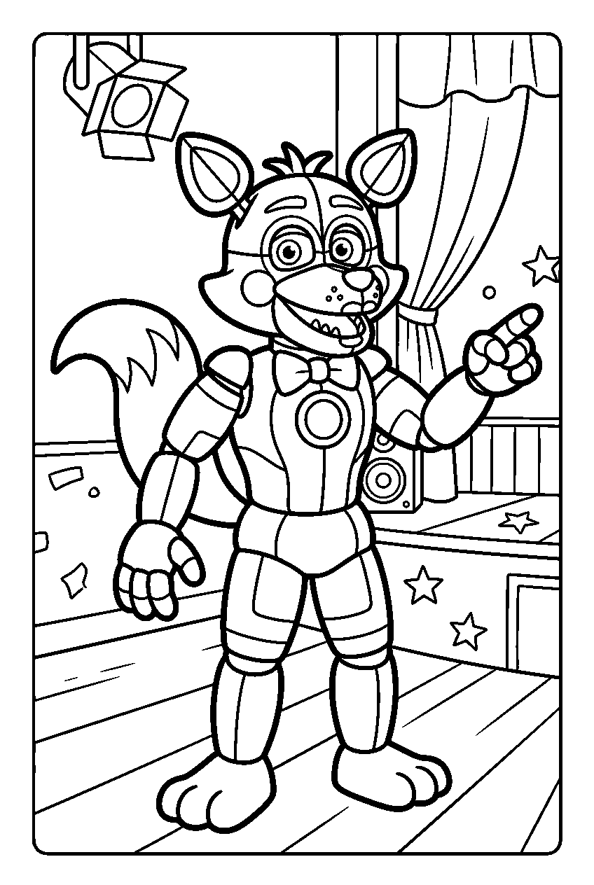 fnaf foxy pointing in funtime auditorium line art