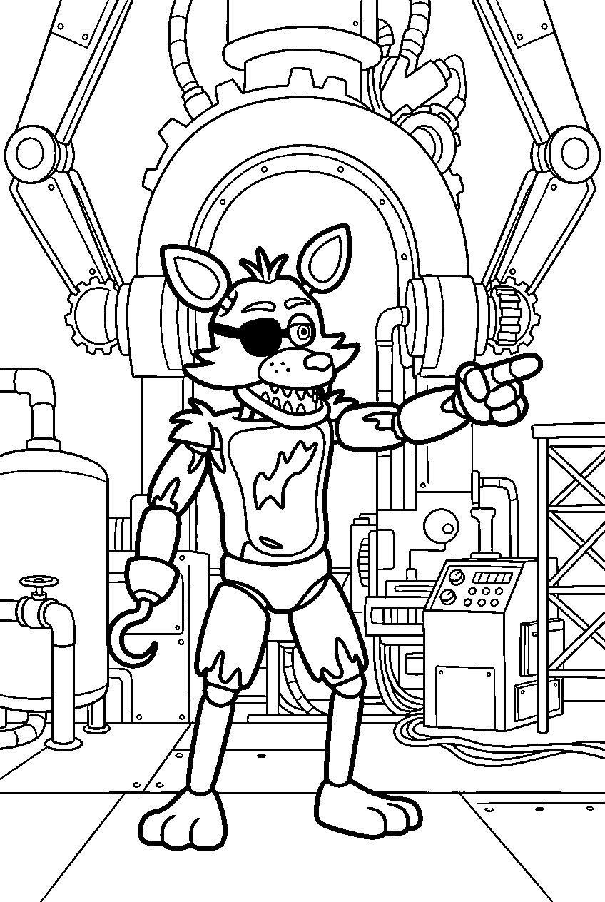 fnaf foxy pointing in scooping room line art
