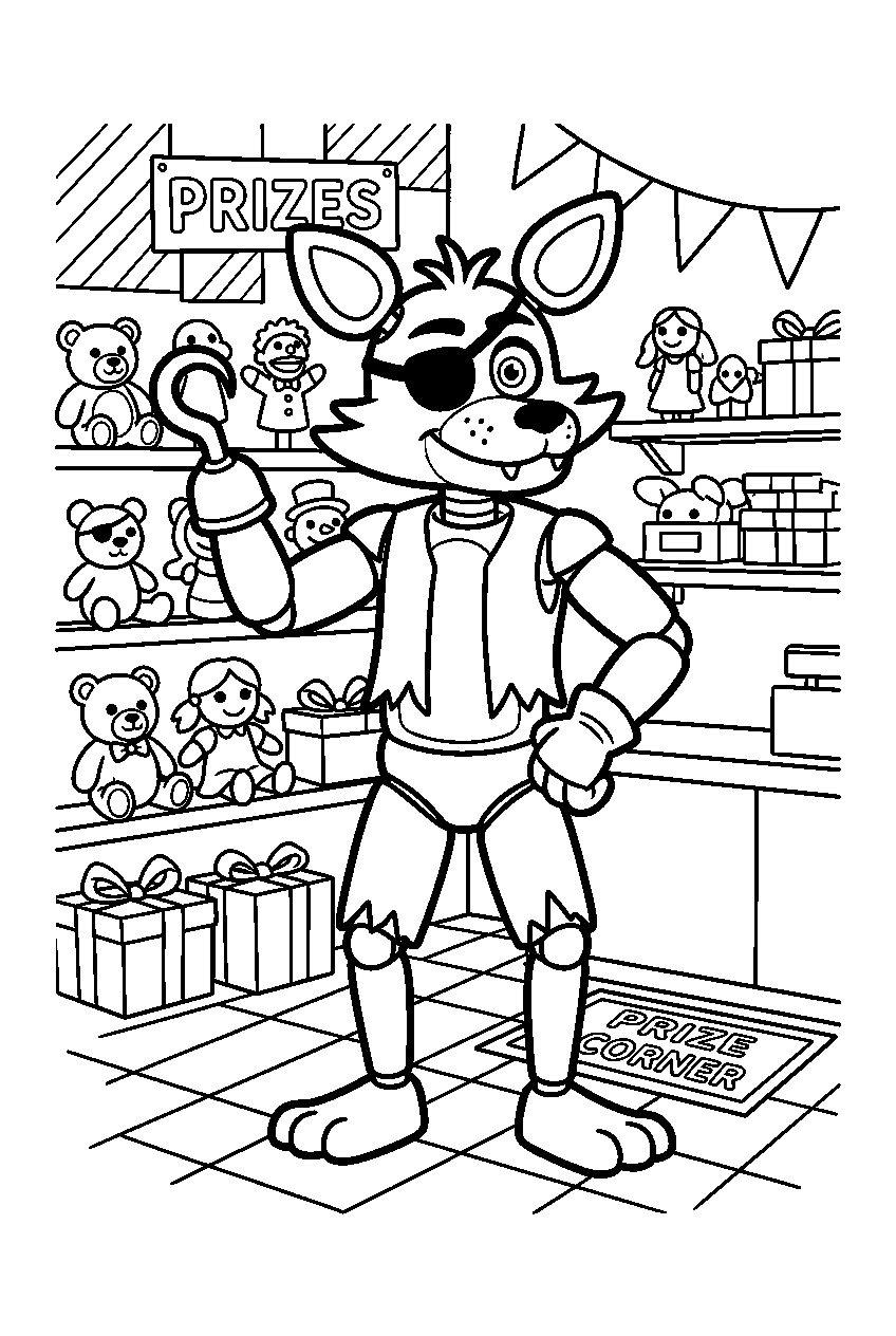 fnaf foxy posing in prize corner line art