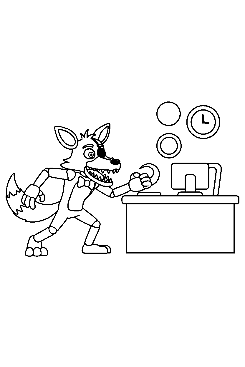 fnaf foxy reaching at front desk line art