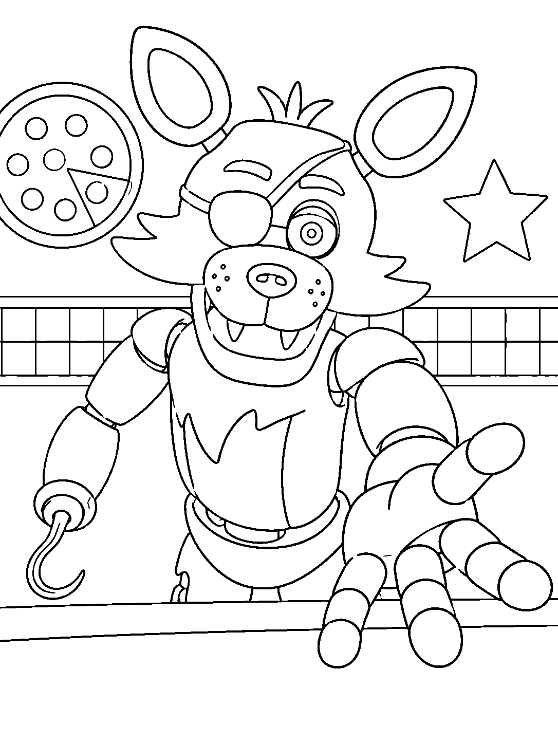fnaf foxy reaching in pizzeria line art