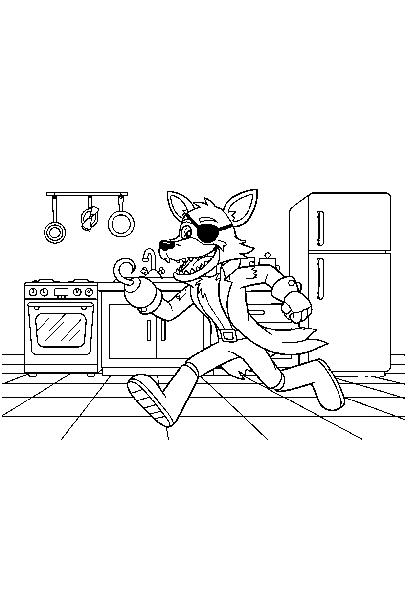 fnaf foxy running in kitchen line art