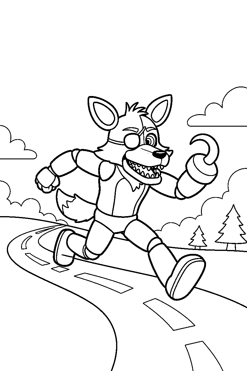 fnaf foxy running on road line art