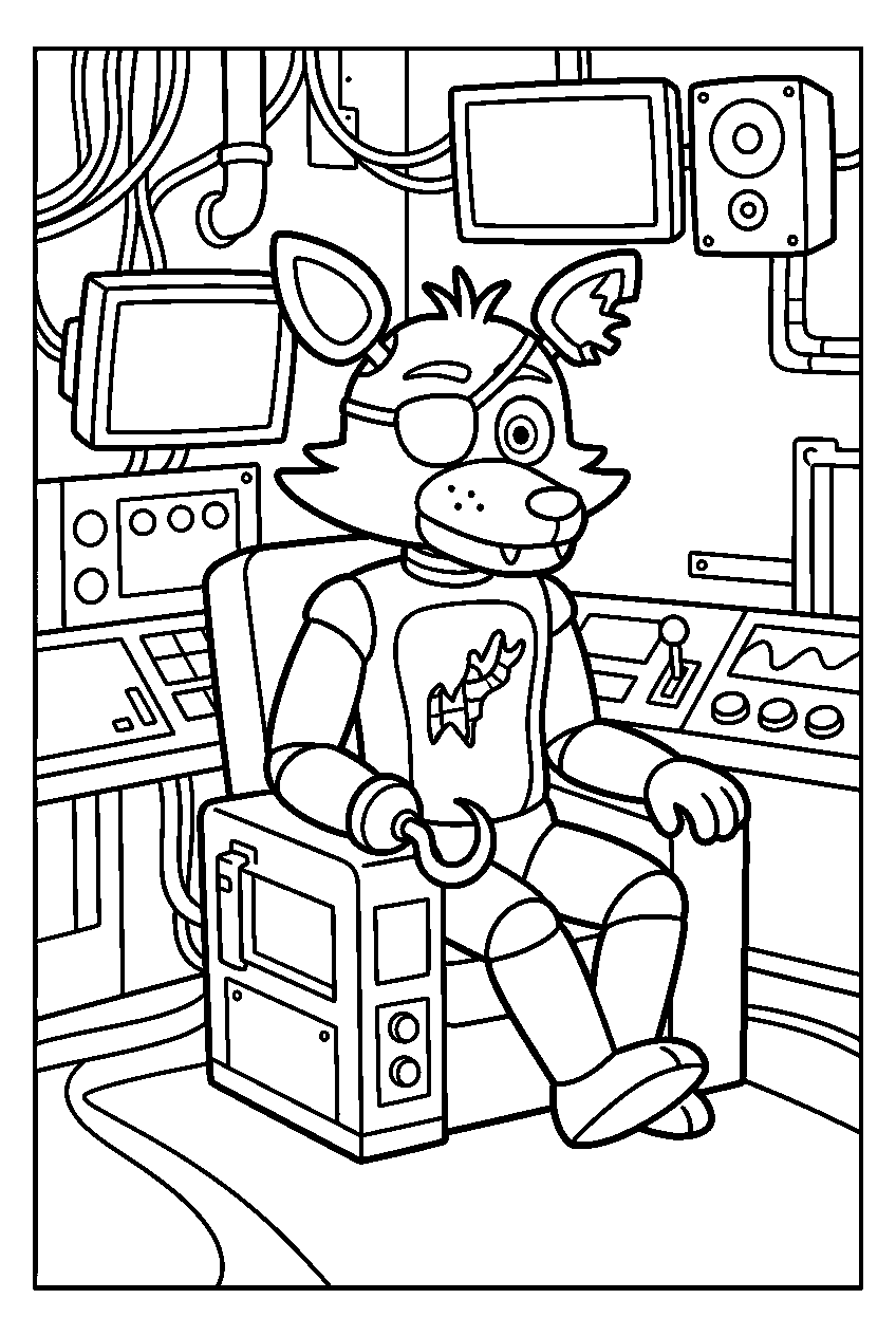 fnaf foxy sitting in control module line art