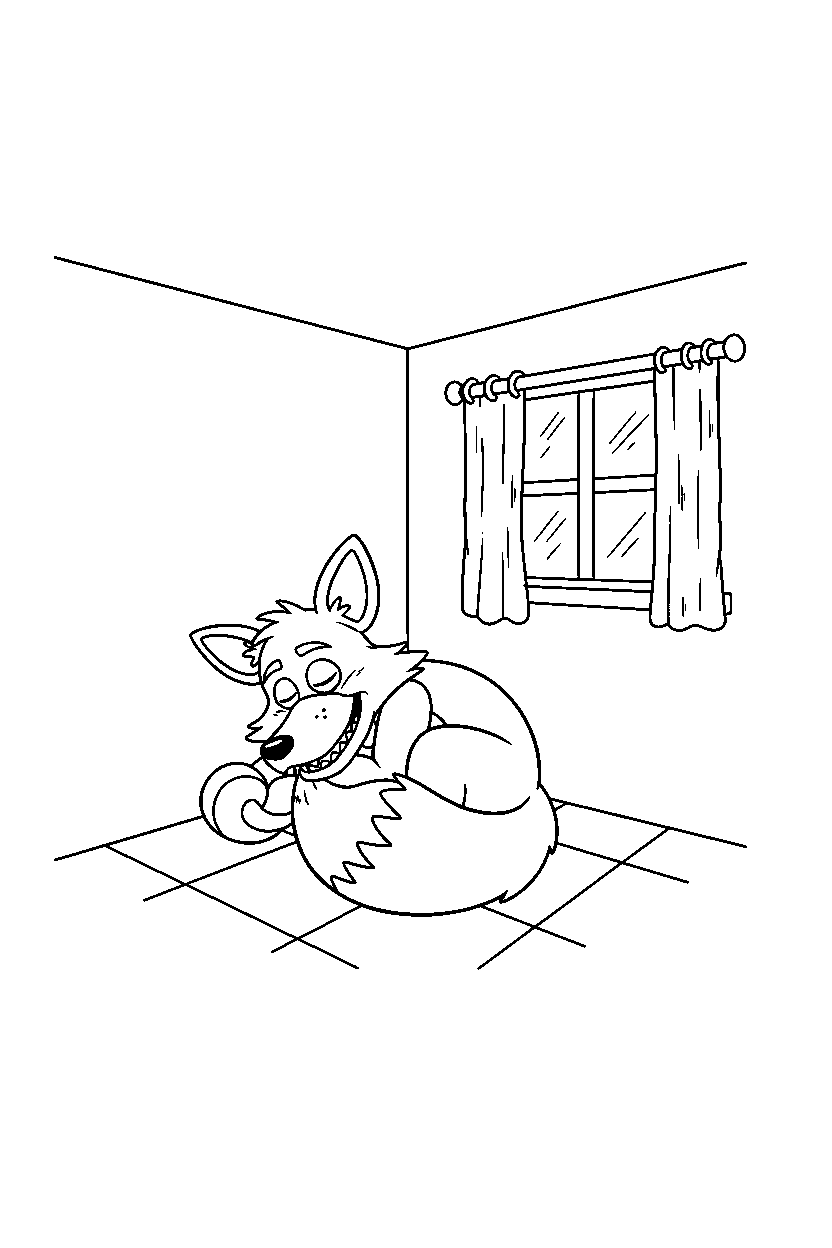 fnaf foxy sleeping in corner room line art