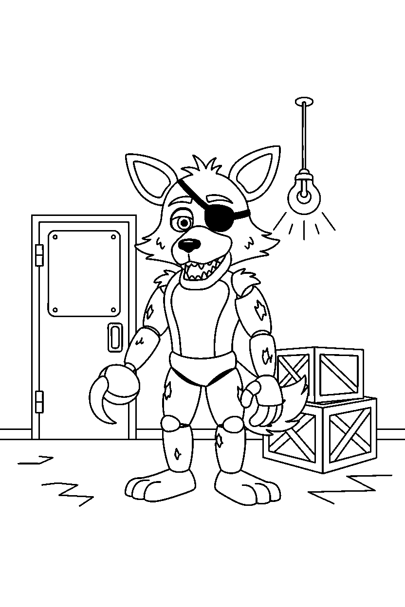fnaf foxy standing calmly in safe room line art