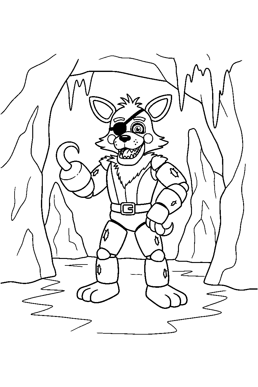 fnaf foxy standing confidently in icy cave line art
