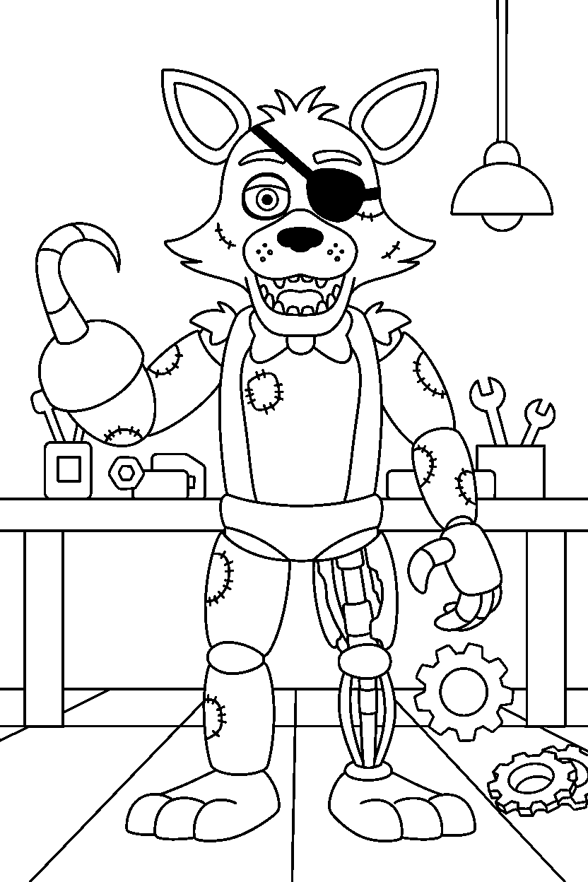 fnaf foxy standing in workshop line art