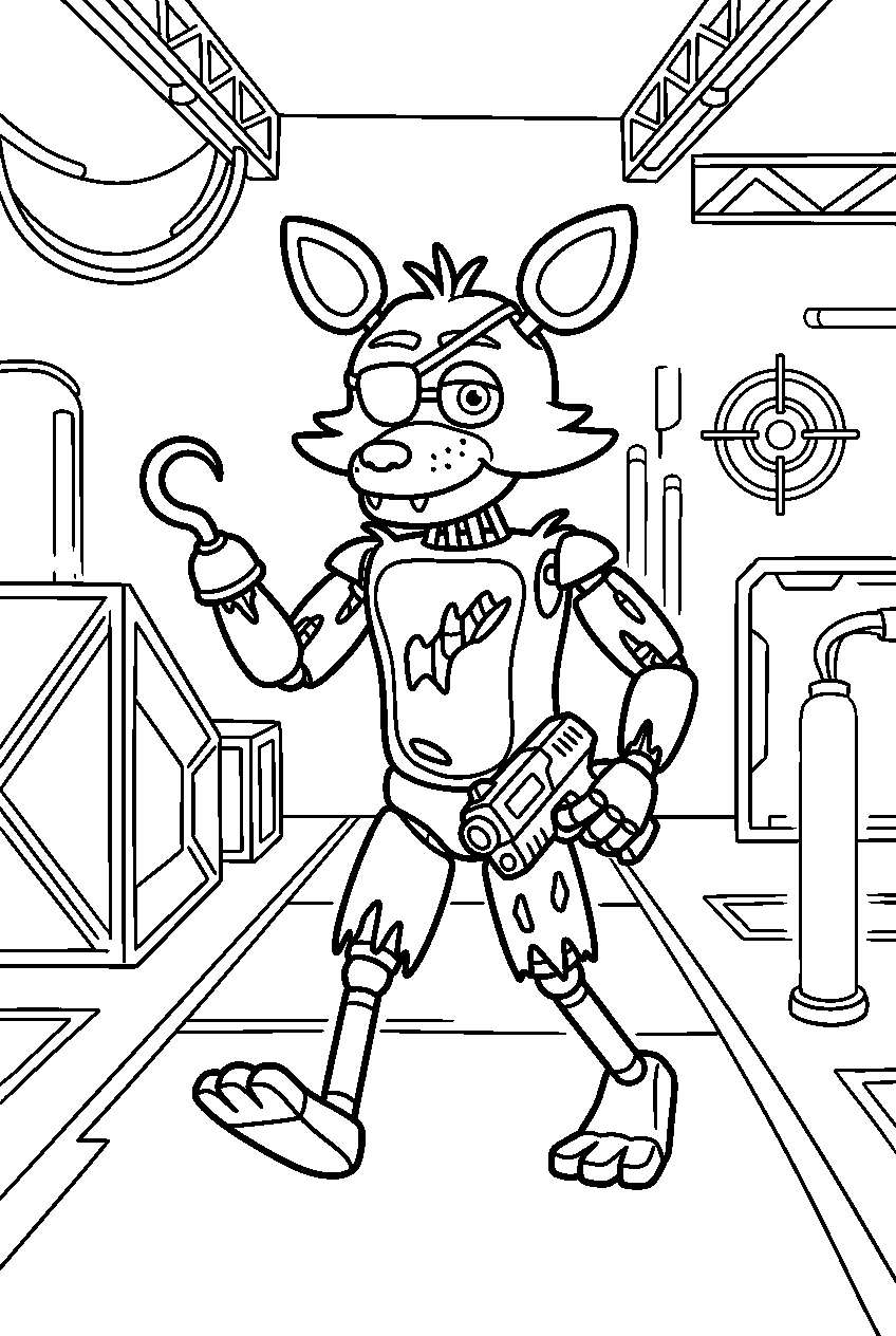 fnaf foxy walking in laser tag arena line art