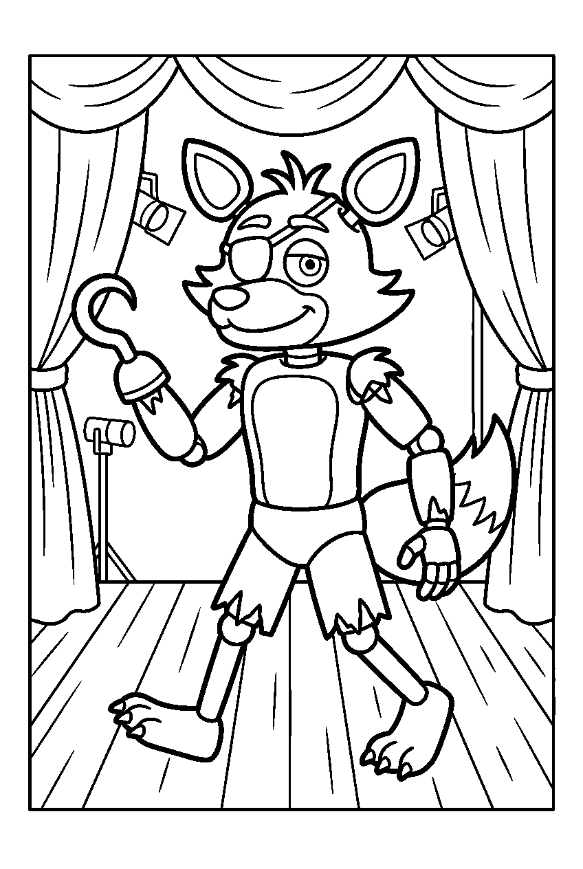 fnaf foxy walking on show stage line art