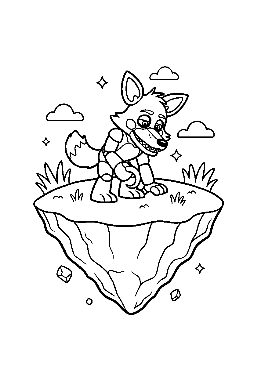 fnaf foxy watching in floating island line art